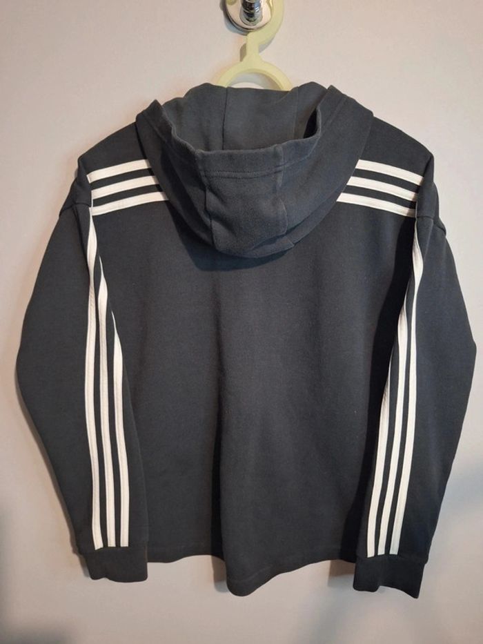 Sweat à capuche zippé vintage adidas noir - taille 13/14 ans - photo numéro 7