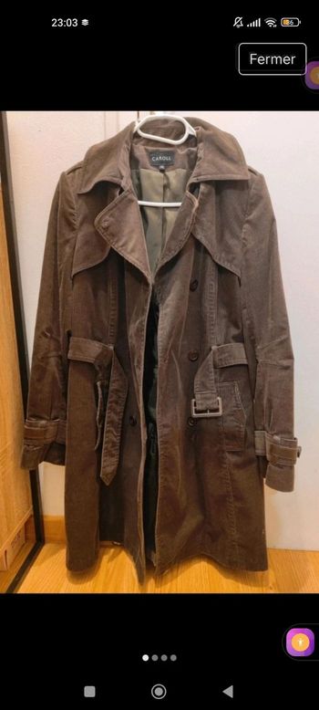 Trench en velours côtelé marron – Caroll – Coupe élégante – Très bon état