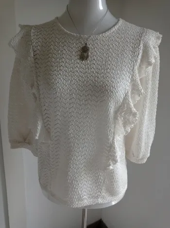 Magnifique haut blouse blanc cassé broderie manches 3/4 T.M Cache Cache