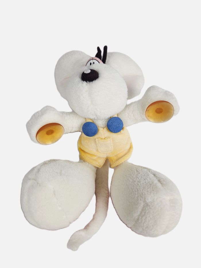 Peluche Diddl Souris Salopette Jaune - Ventouses - Vintage Années 90