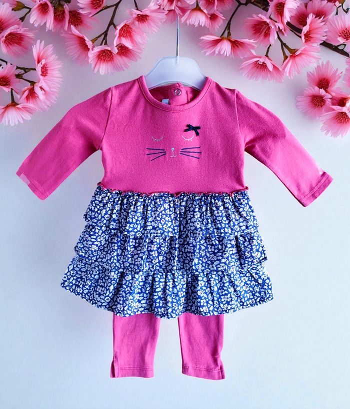 ABSORBA - NEW - ENSEMBLE 5P BÉBÉ FILLE MOTIF LIBERTY, VOLANTS & TÊTE DE CHAT 3M - photo numéro 5