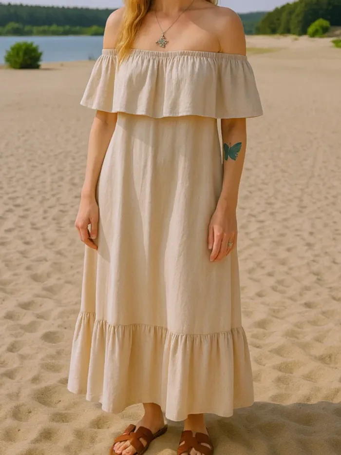 Robe longue bohème Sable 100% coton volant, ouverture dos Free People XS/34 aussi 36