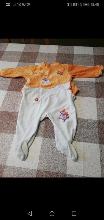 Pijama épais orange/blanc poussin 6 mois