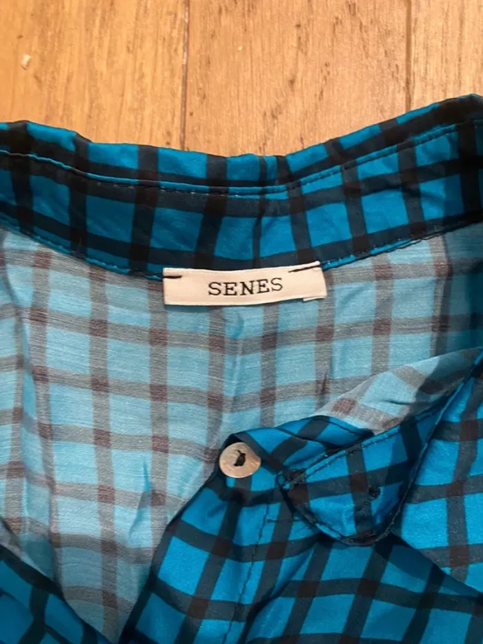Chemise bleue en viscose et soie Senes taille 44 - photo numéro 3