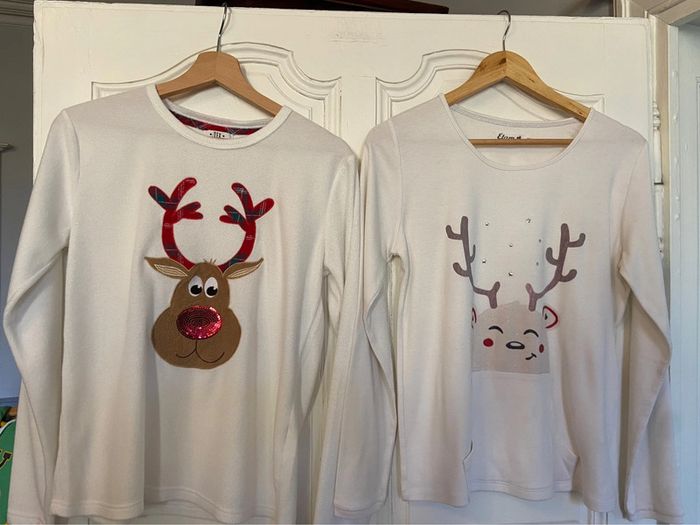 Lot de deux hauts de pyjama rennes Etam et Tex taille M - photo numéro 2