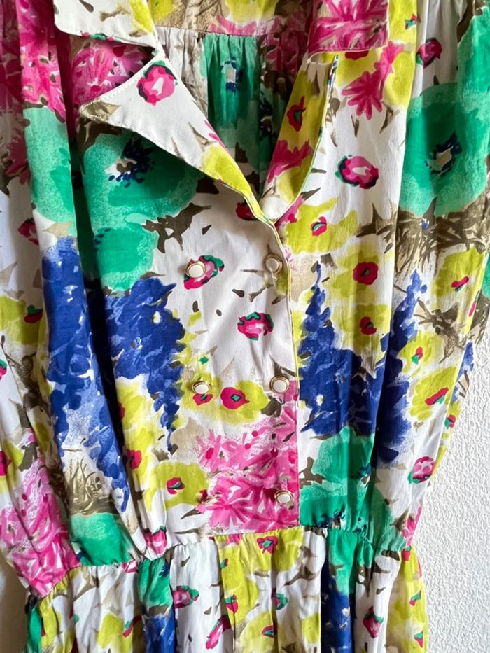 Robe midi à fleurs vintage manches courtes taille unique - photo numéro 7
