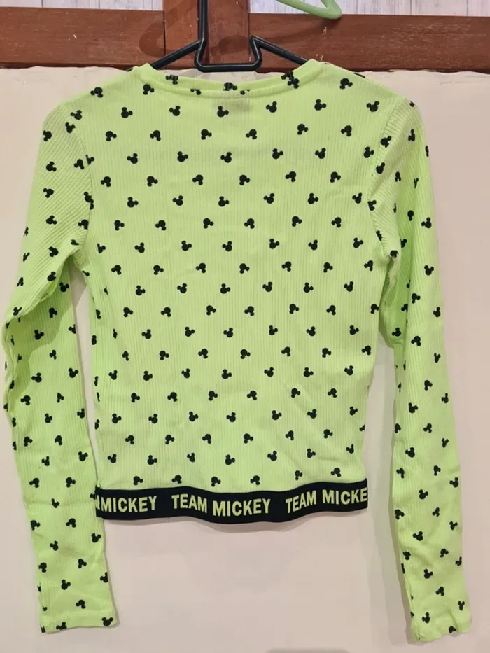 T-shirt manches longues jaune fluo Mickey - photo numéro 3