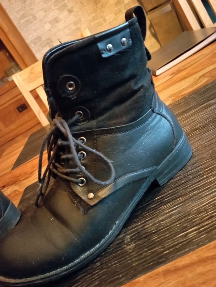 Bottines bi matière noires à lacets - photo numéro 2