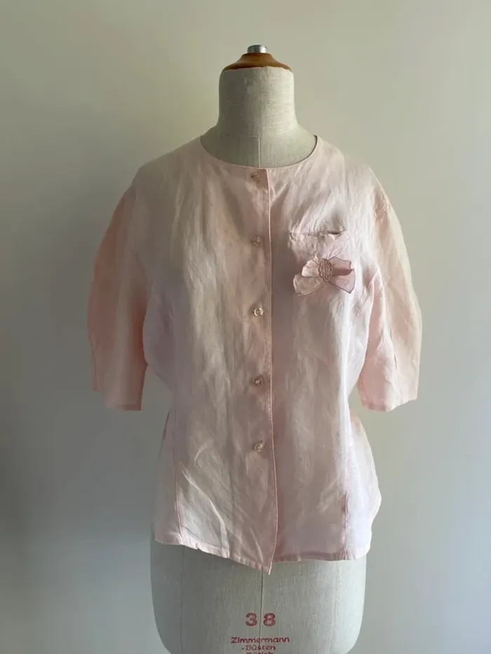 Chemise vintage manches courtes rose pâle Jacques Fath - photo numéro 2