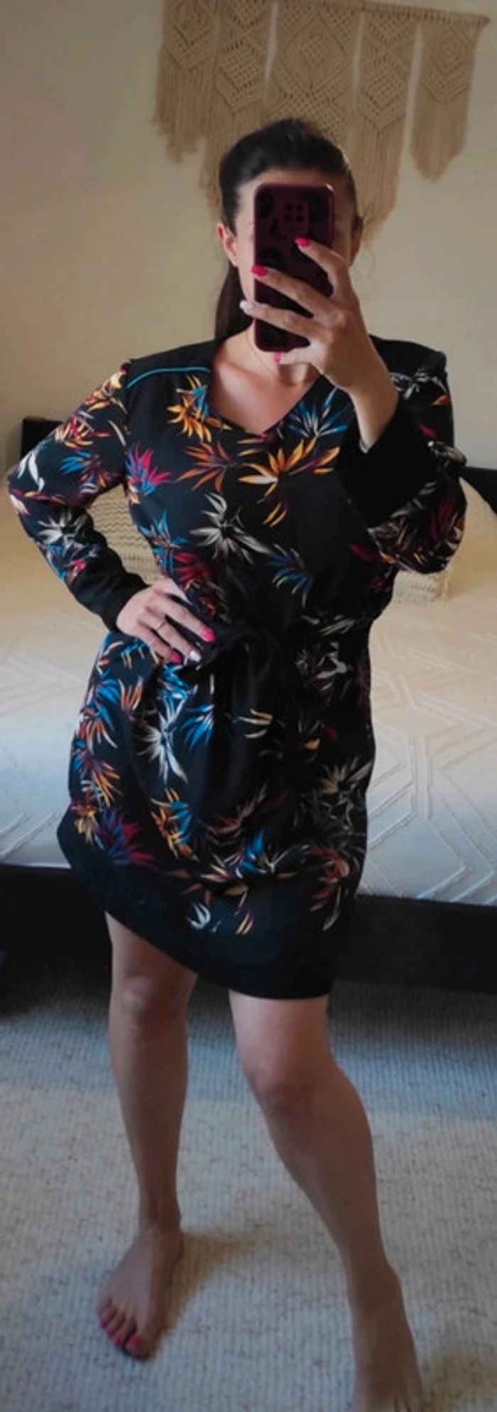 Robe légère et fluide Christine Laure T3 noir motif feuillage coloré - photo numéro 3