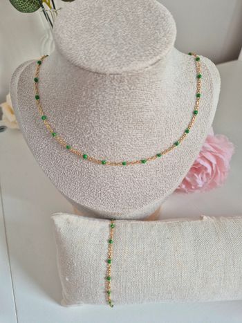 Lot de 2 bijoux en acier inoxydable dorée parure avec perles vertes