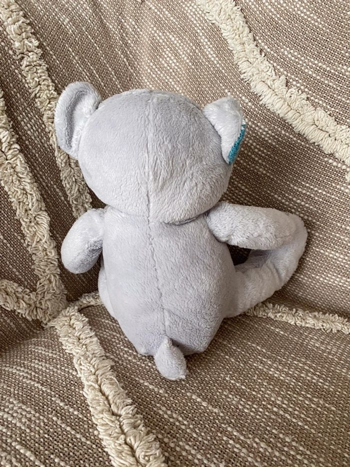 Peluche doudou 23cm Obaïbi ours gris et bleu très bon état - photo numéro 3