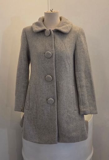 Manteau Nine West gris clair en laine – coupe évasée chic & col Claudine, taille 36/38