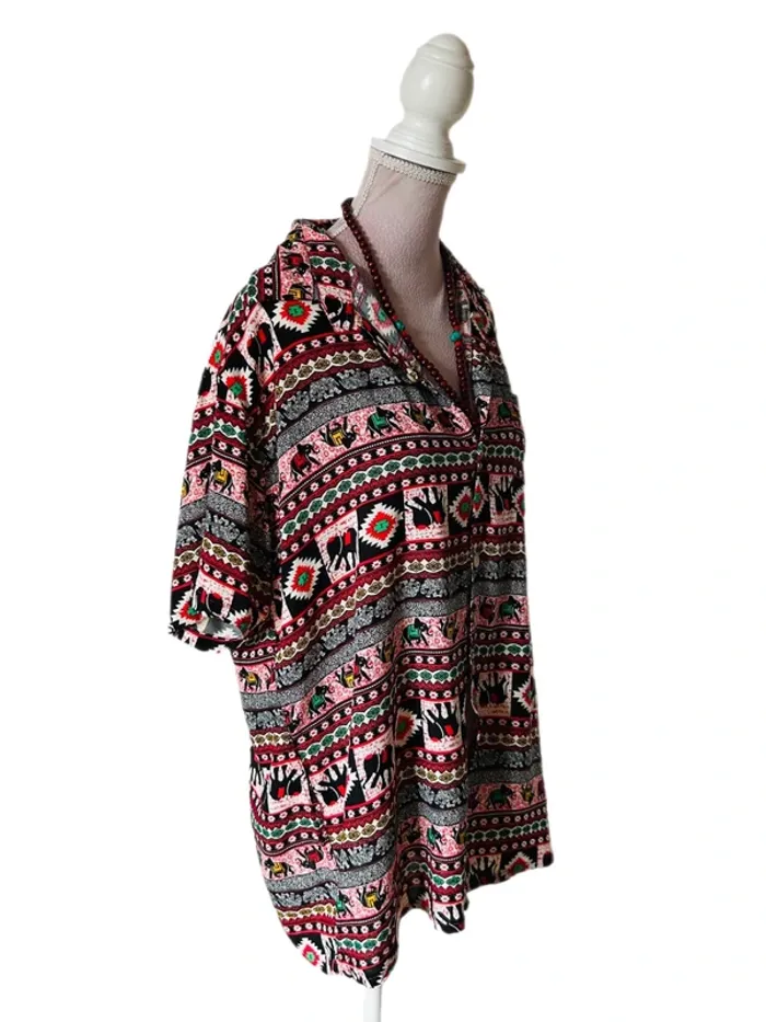 🐘Chemise vintage hippie 100% coton éléphants multicolores🌿Indian ethnic festival style shirt🐘 - photo numéro 8