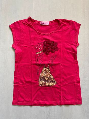 T-shirt fille 12 ans rose avec détails en sequins et fleurs en relief