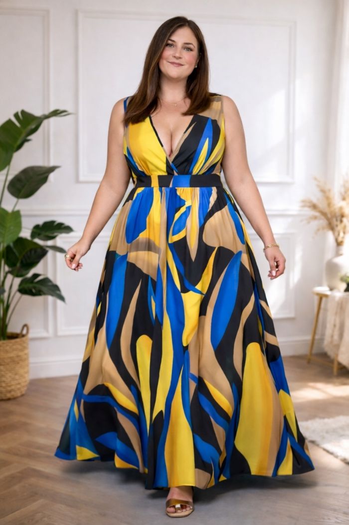 Robe longue audacieuse art déco multicolore Femme Taille 54 marque Boohoo 💍