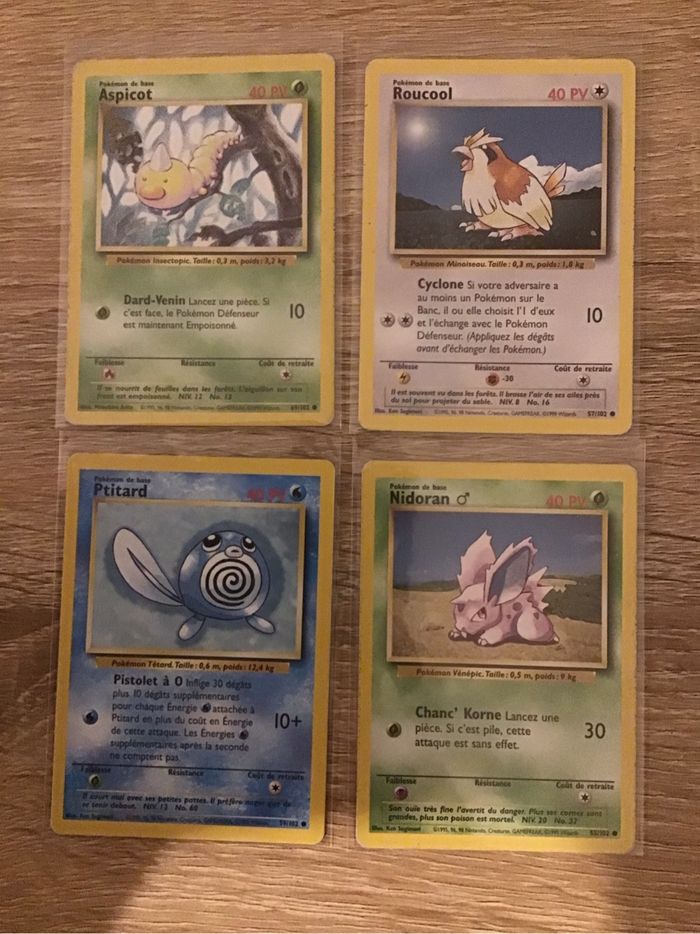 Lot 4 cartes Pokémon anciennes set de base wizards vintage roucool aspicot ptitard