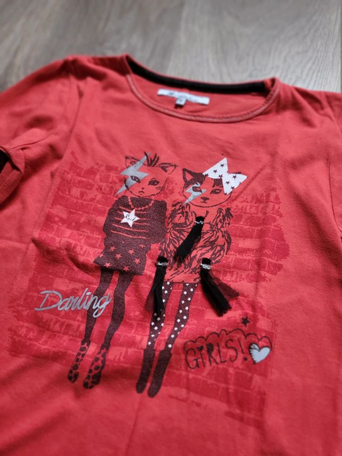 T-shirt manches longues rouge chats - photo numéro 2