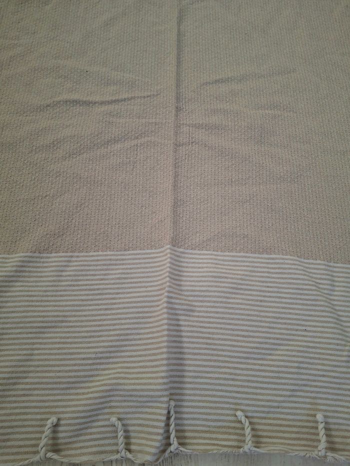 Serviette/Fouta de plage/bain beige/blanc - photo numéro 2