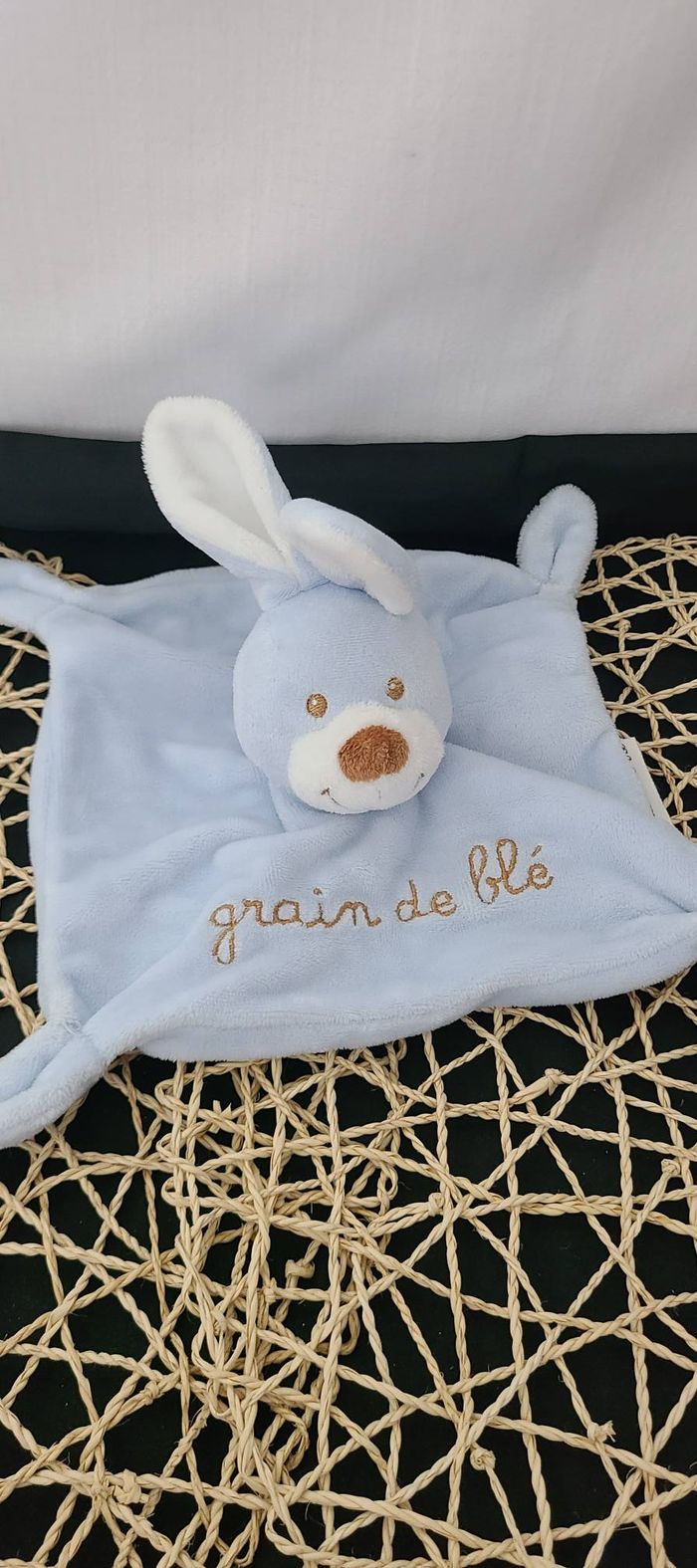 doudou lapin bleu marron grain de blé - photo numéro 2