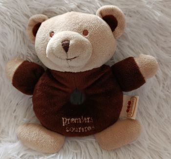 Doudou Peluche ours beige et marron -Premiers sourires - 3 pommes