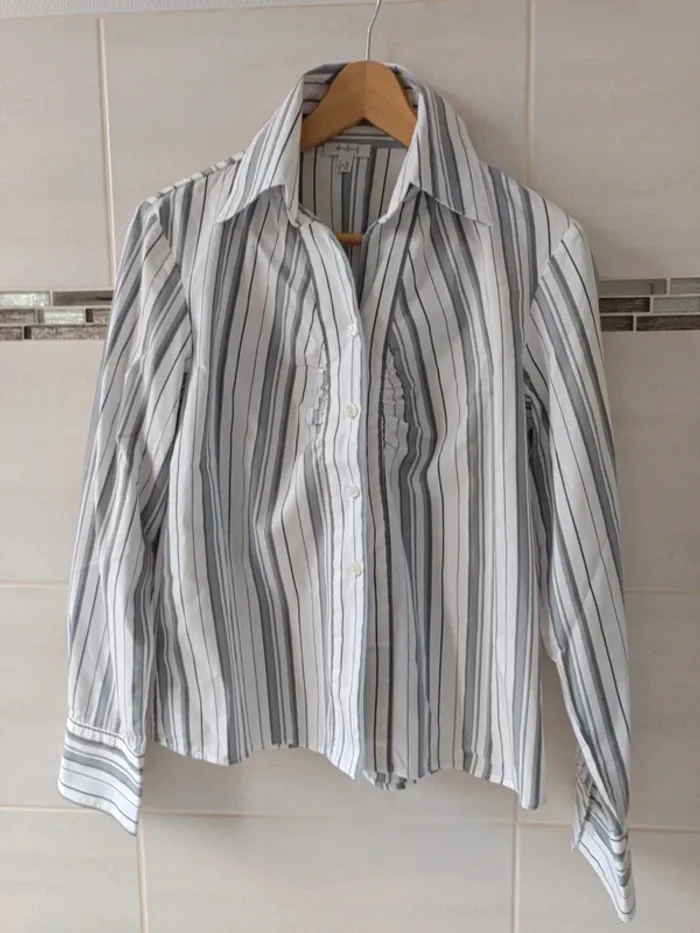 Chemise 123 rayures grises/blanches t.42