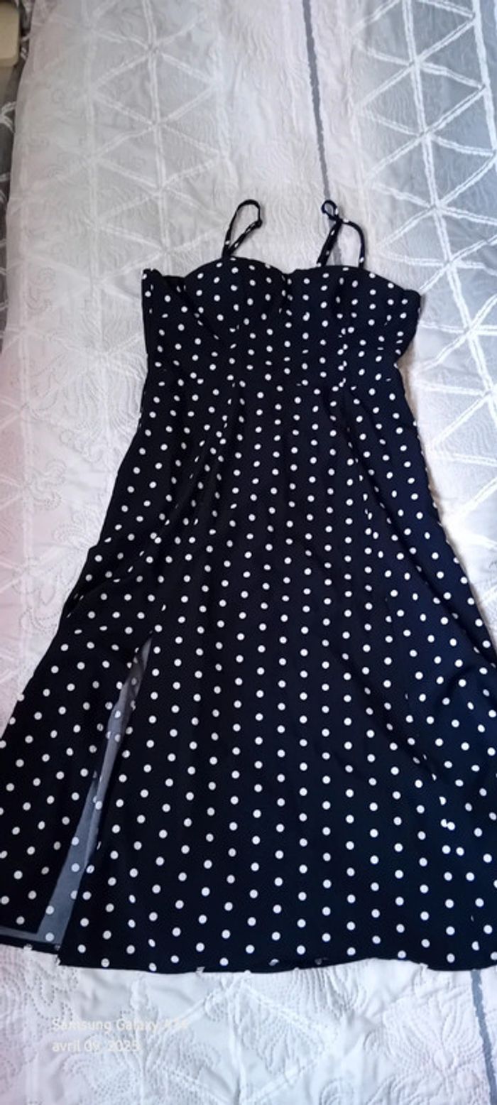 Robe longue fluide fines bretelles à pois avec fente noir femme M shein - photo numéro 6