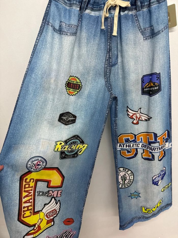 ensemble effet jean chemise avec pantalon imprimé américain usa LA - photo numéro 10