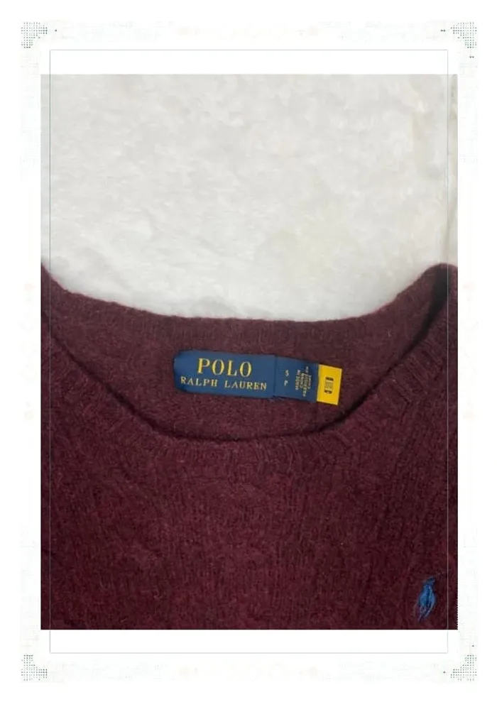 Ralph Lauren pull femme laine mérinos torsadé bordeaux col rond taille S (étiquette coupée) - photo numéro 6