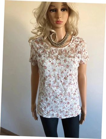 Haut blanc écru en dentelle à manches courtes Mim taille S TBE