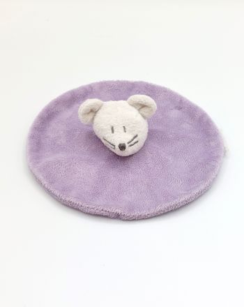 Doudou plat rond souris blanc mauve Grain de blé violet parme