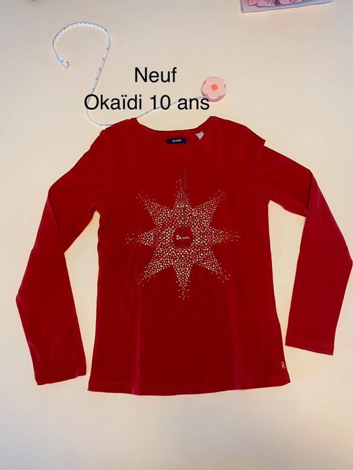 Tee shirt ML Okaidi rouge neuf 10 ans