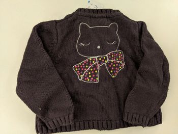 Gros gilet cardigan zippé chat gris taupe Orchestra 18 mois 81 cm