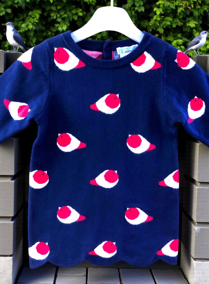 JACADI - NEW - ROBE MAILLE BÉBÉ FILLE MOTIF PETITS OISEAUX AVEC SES COLLANTS 18M - photo numéro 7