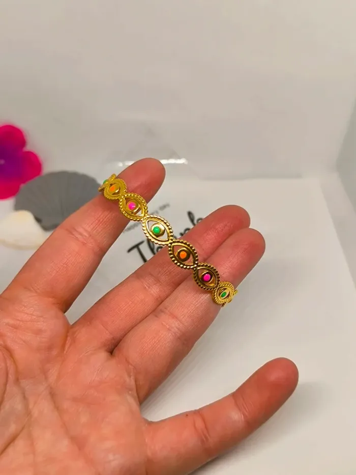 Bracelet jonc doré torsadé avec perles multicolores - photo numéro 6