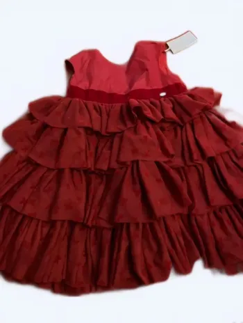 Robe rouge / bordeaux à velours et volants neuve avec étiquette