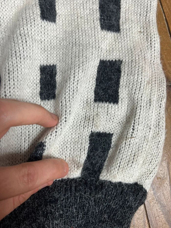 Pull maille vintage motifs gris-noir blanc M - photo numéro 8