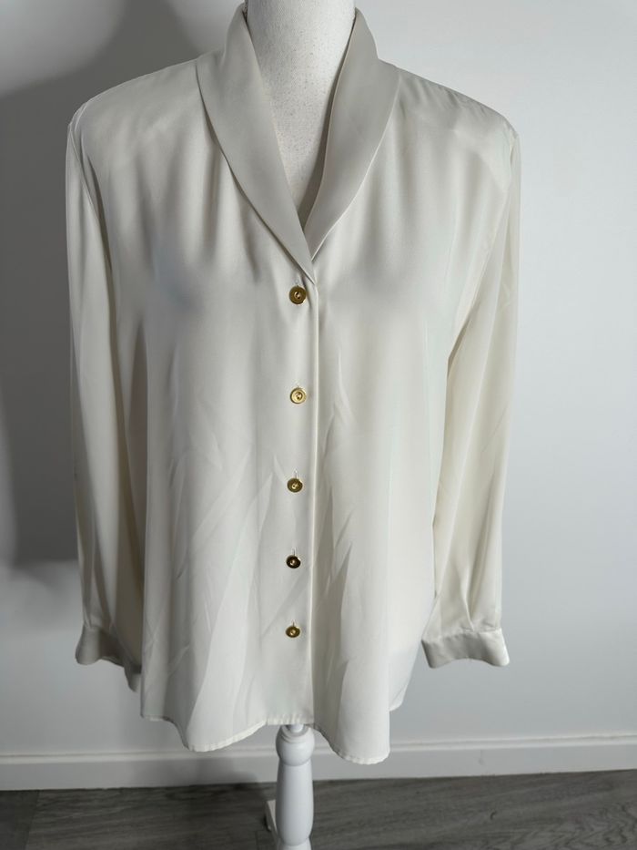 Chemisier blanc crème et doré Old Money Vintage T46 3XL - photo numéro 2