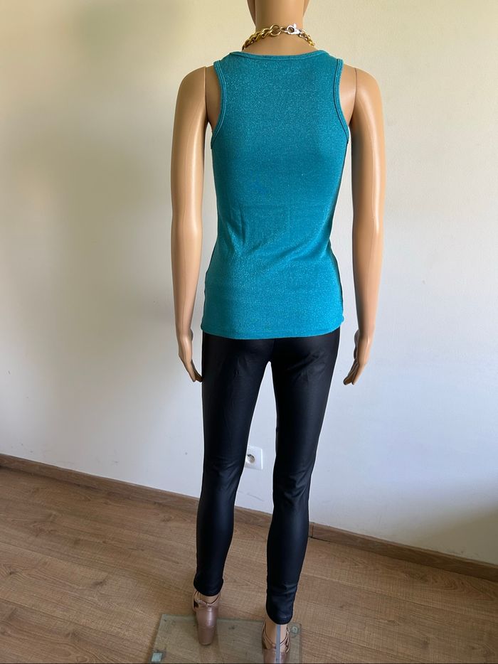 Débardeur turquoise pailleté sans manches Morgan taille XS TBE - photo numéro 6
