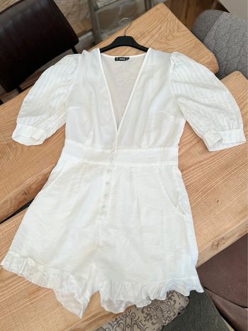 Combi short femme taille M 38 légère blanche cérémonie shein manches bouffantes été