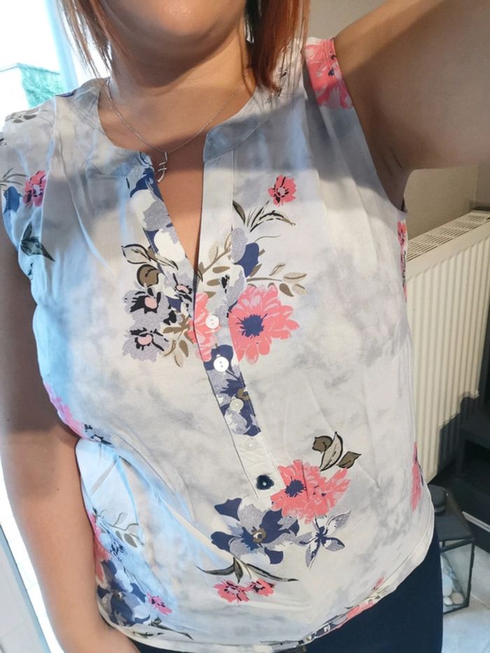 Blouse bleu ciel fleuri - photo numéro 3