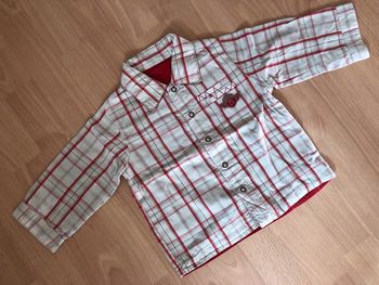 Belle chemise ML rouge et beige à carreaux réversible T. 18 mois/81 cm TBE
