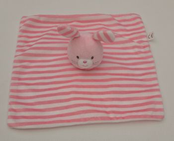 Doudou lapin rose carré plat rose et blanc rayé- Shenzhen