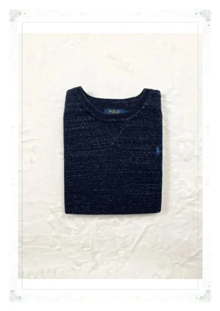 Ralph Lauren pull col rond bleu marine chiné homme taille M coton - photo numéro 13