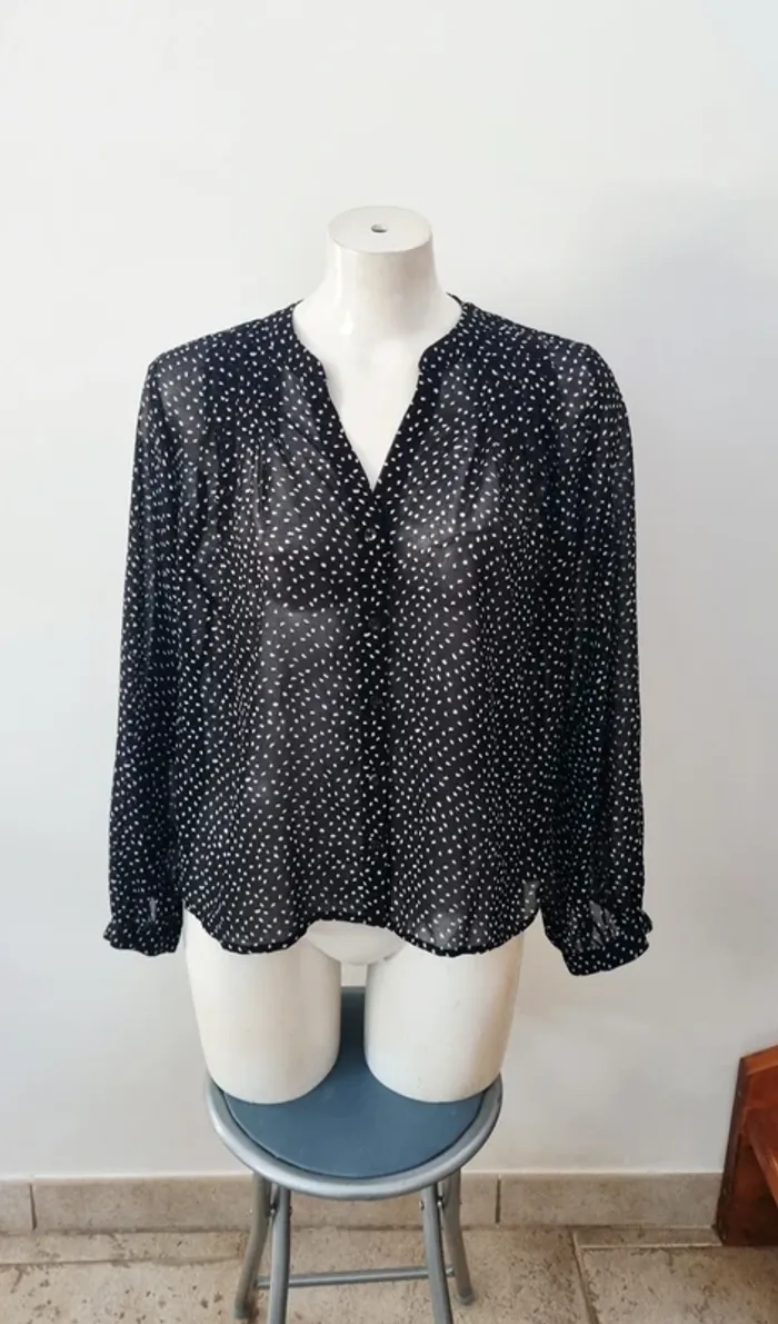 Blouse pois noire et blanc mango 38 - photo numéro 7