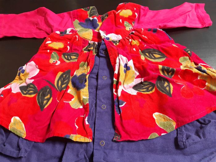 Robe hiver manches catimini bebe fille 3 mois fleurs rose bleu neuve - photo numéro 2