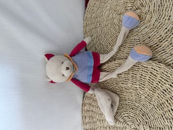 Doudou pantin chat violet parme gribouillis rose blanc 28cm Babynat baby nat'