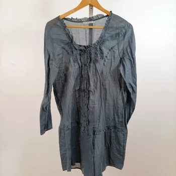 Tunique longue bleu gris Kookaï col volanté manches longues fluide taille 38 A1400