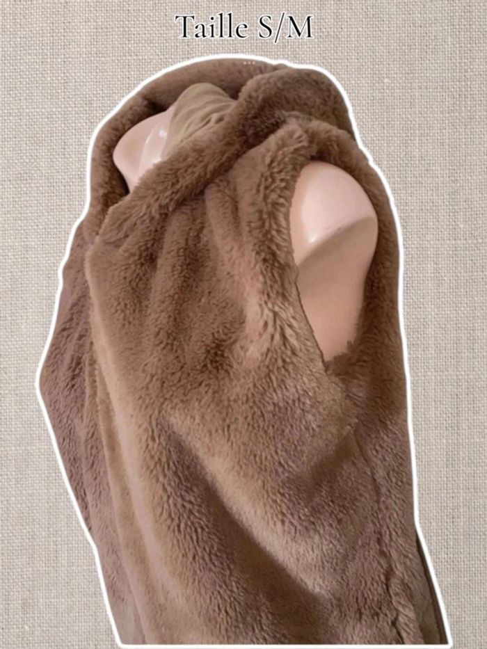 Magnifique Veste Teddy sans manches avec capuche - Toute douce - Marron - Taille S/M - Linvosges - photo numéro 3