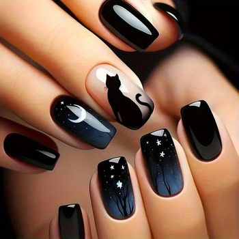 🖤 Faux ongles Halloween Mystiques – 24 pièces pour un look félin & envoûtant 🌕🐾